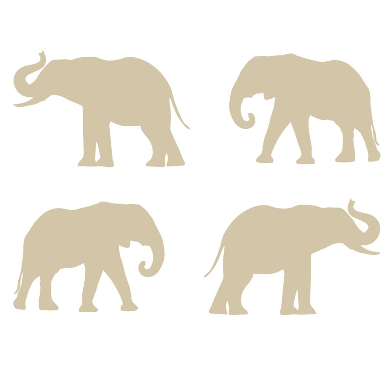 Décalcomanie murale motif éléphant, Beige, H 4 po x l 6 po x P 0,01 po