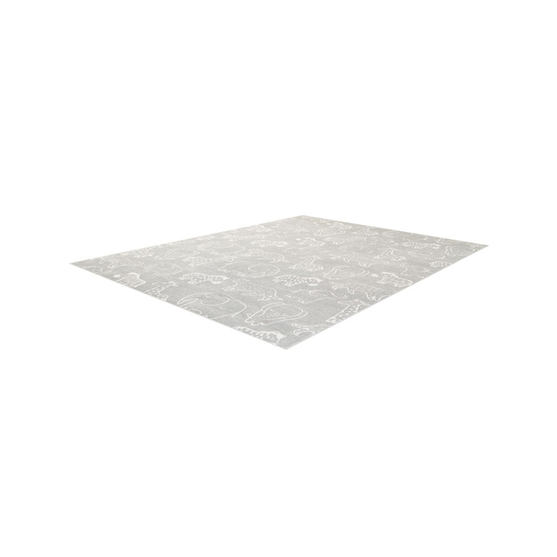 Whimsy Safari Animals Kid Rug, Gray/Ivory, Rectangle 10' x 14'1"