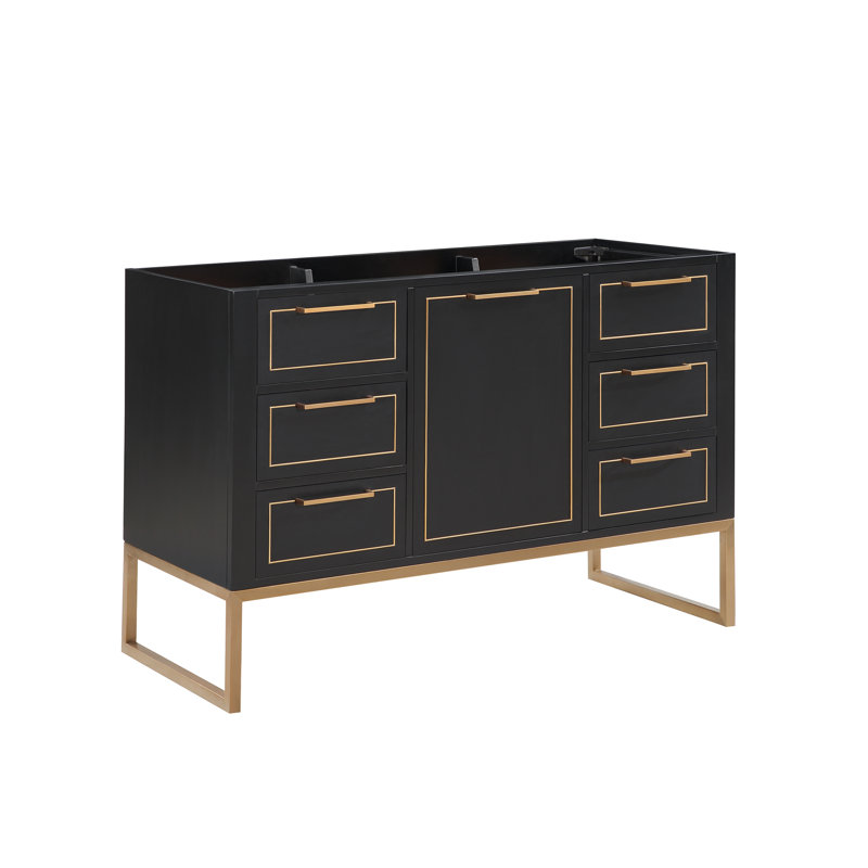Ensemble de meuble-lavabo simple 48 po Markham, Nuit noire, Quartz blanc, Laiton satiné
