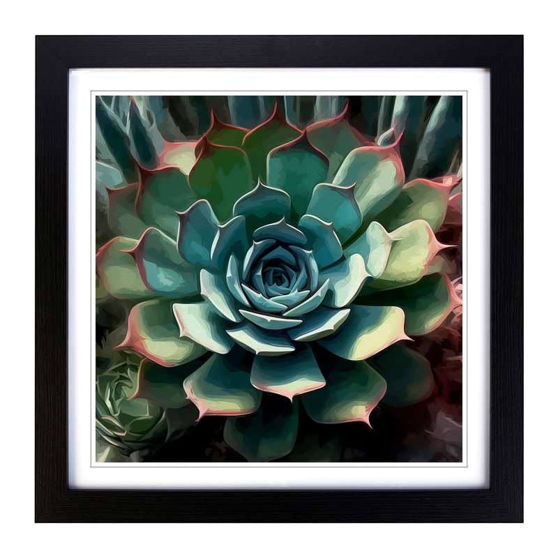 Succulent Glitch Art - Framed Print, Black