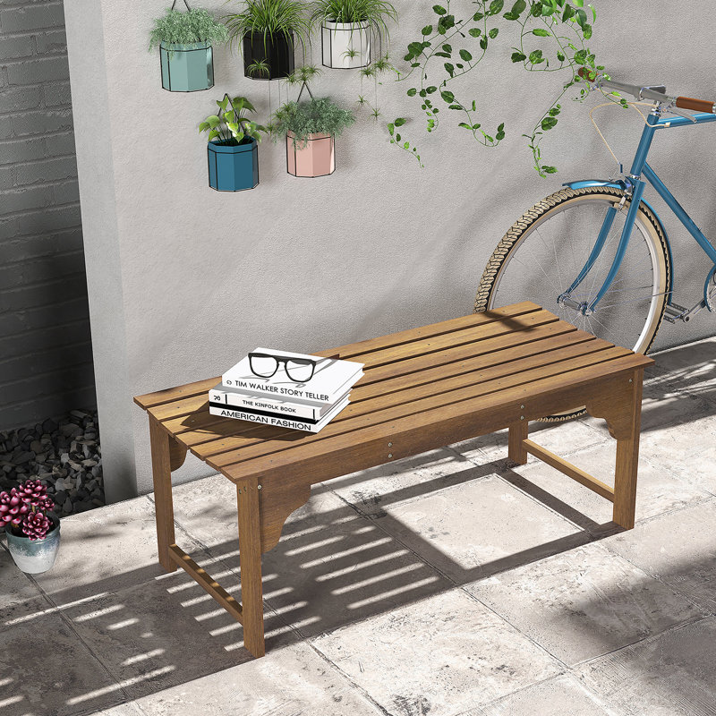 Banc de jardin en bois Outsunny, banc de parc extérieur avec siège à lattes, banc de véranda sans dossier