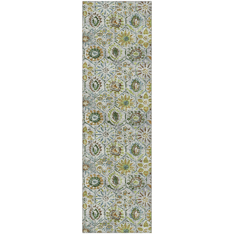 Premium Machine Washable Ralston AMF1938 Floral Rug, Runner 2'3" x 7'6"