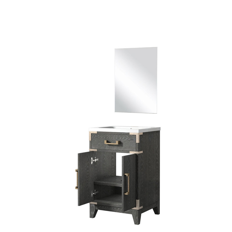 18 po P Meuble-lavabo simple en chêne noir de 20 W, comptoir en acrylique, miroir, largeur de rangement et de fermeture en douceur, comptoir, capacité fermée