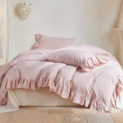 100% Washed Cotton Ruffle Duvet Cover Set
