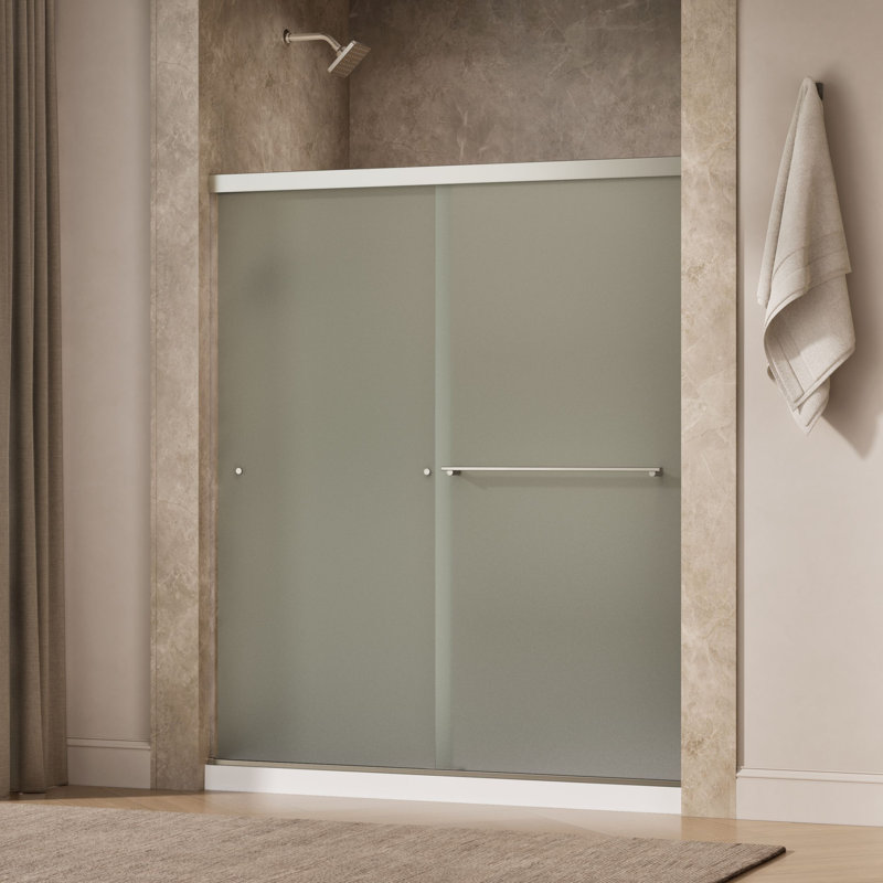 Revel 59.62'' x 70'' Double Sliding Shower Door with CleanCoat® Technology, Anodized Brushed Nickel, Frosted