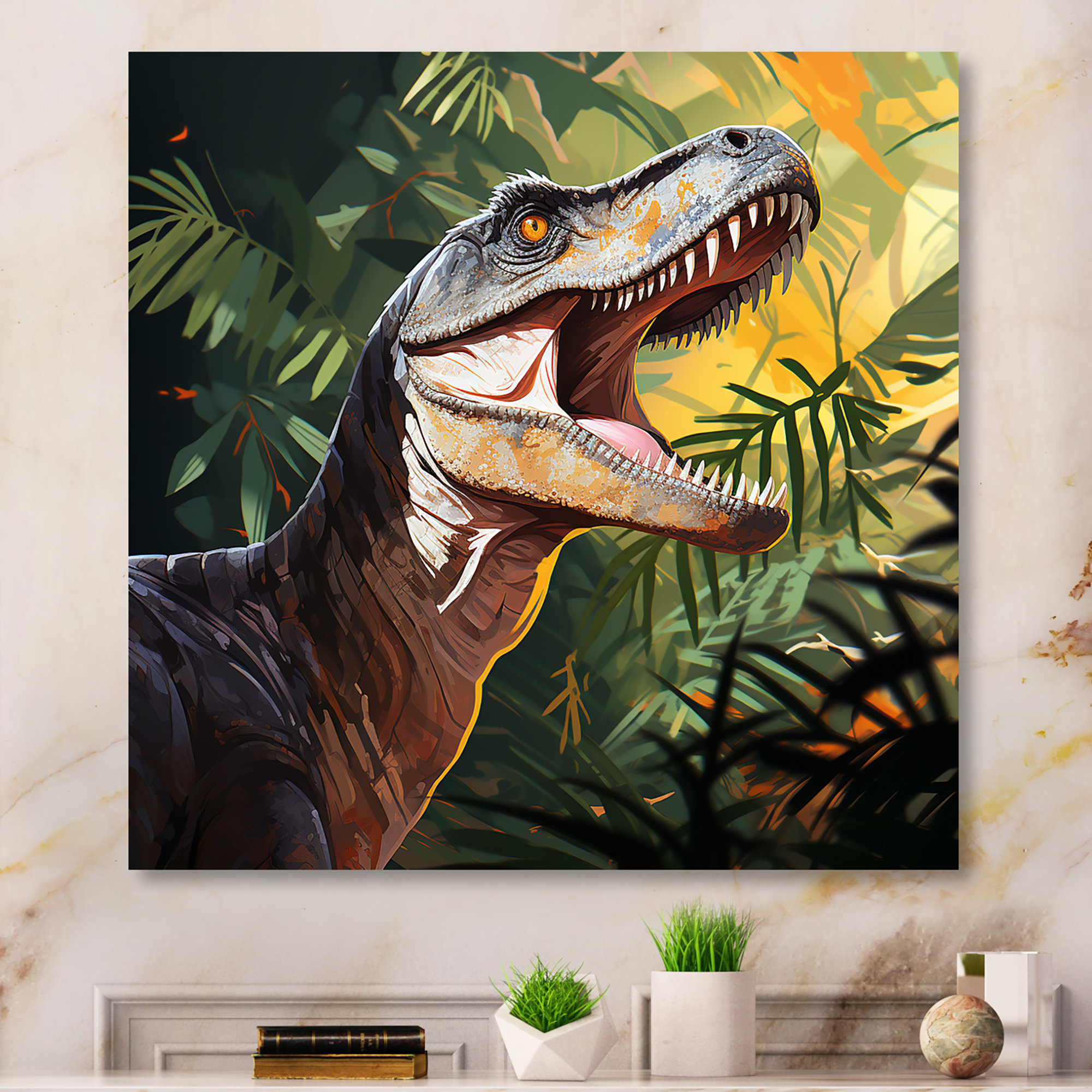 Trinx Grey And Green Dinosaur Call I - Dinosaurwall Art | Wayfair