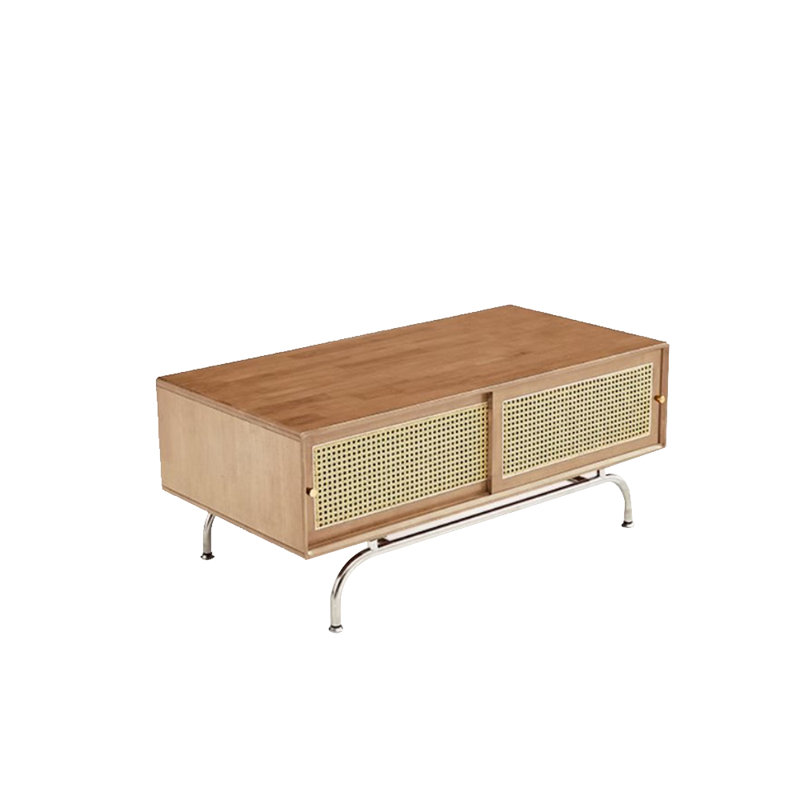 Vintage rattan woven solid wood tea table, Burlywood