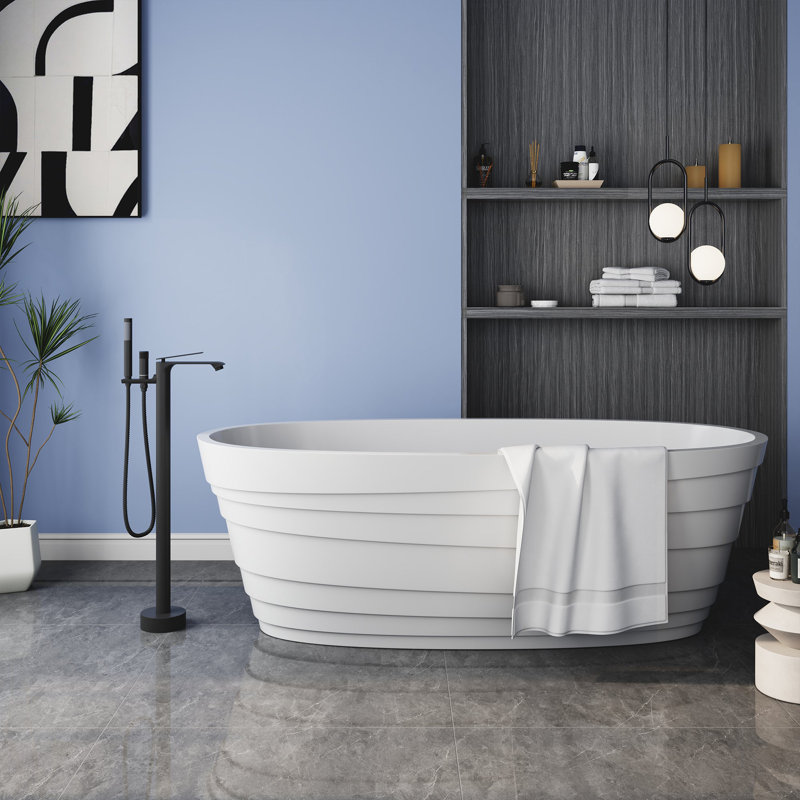 Single Handle Floor Mounted Freestanding Tub Filler with Diverter, Matte Black