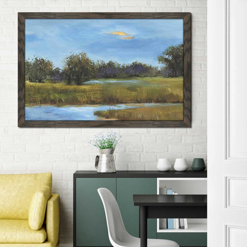 Riverwalk I par Liz Jardine - Peinture, Cadre chocolat patiné, H 21,5 po x l 27,5 po x P 0,75 po