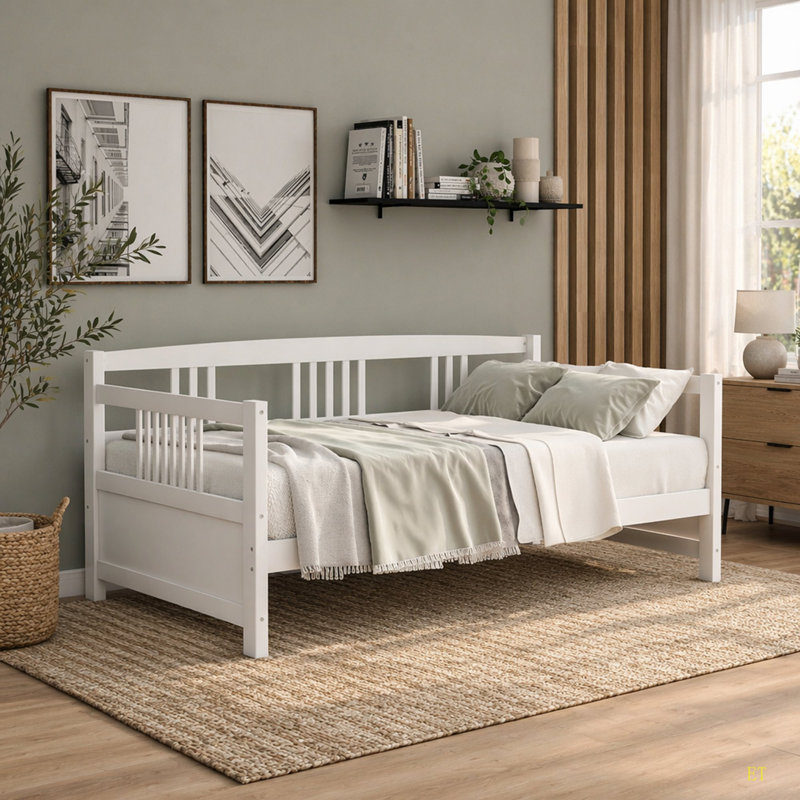 Modern Solid Wood Daybed, Multifunctional,, White