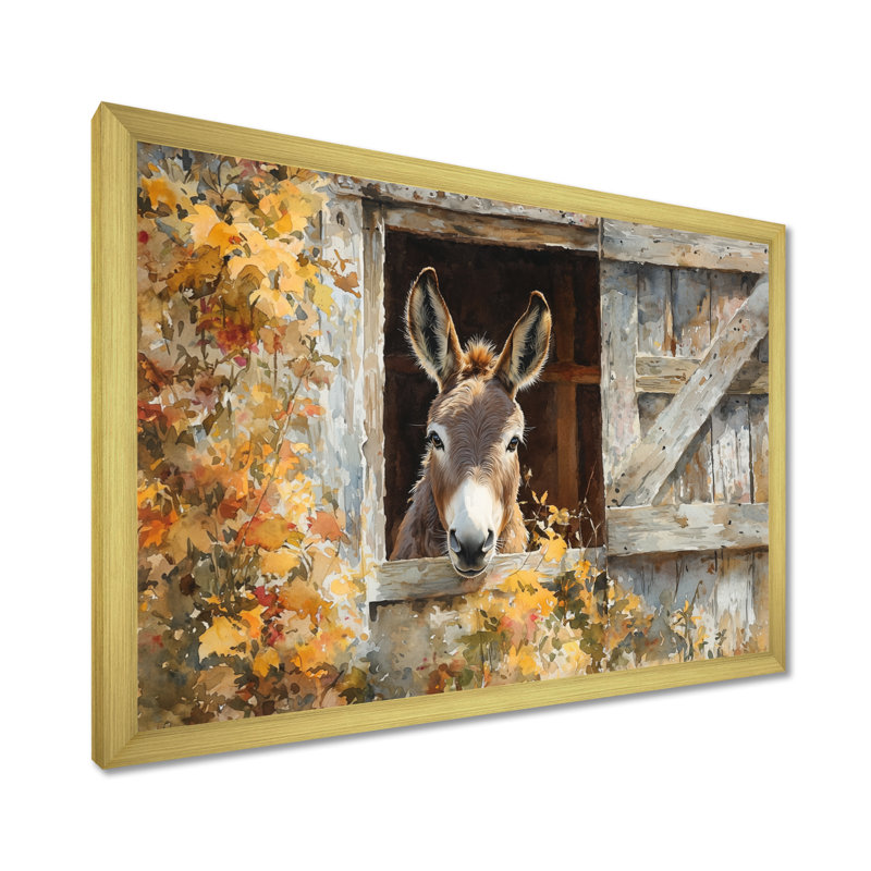 Donkey S Path Tot Hye Barn I - Donkey Large, art mural, H 30 po x l 40 po, Reproduction encadrée d'une seule photo, Doré