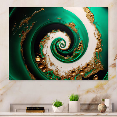 " Green and Gold Crashing Waves I " Graphic Art Print