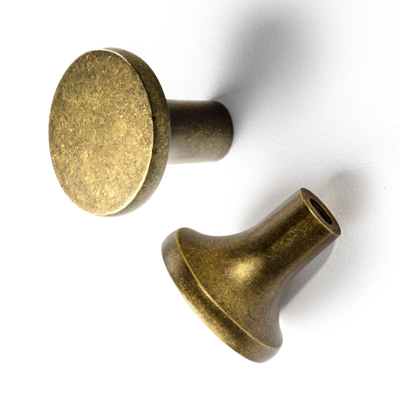 Rustic Round Cabinet Knobs, 1 1/7", Antique Brass