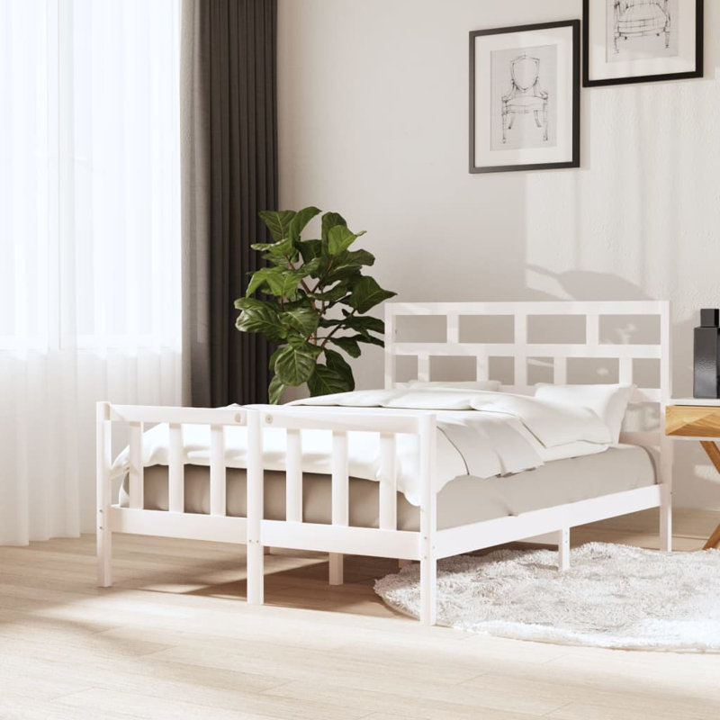 Bed Frame Solid Wood, 206 x 205.5 cm, White
