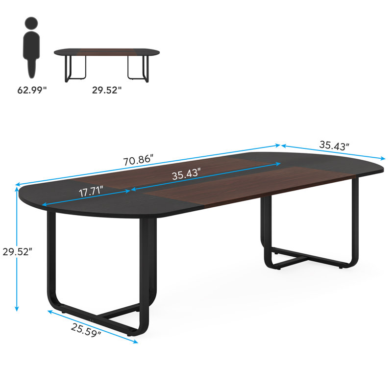Cadynce 70.86'' Extra Long Executive Computer Desk with Curved Design, Black/Walnut