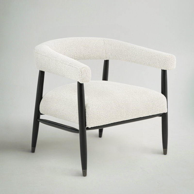 Cowen Arm Chair In Boucle Fabric With Mid-century Space Black Wood Frame, Ivory