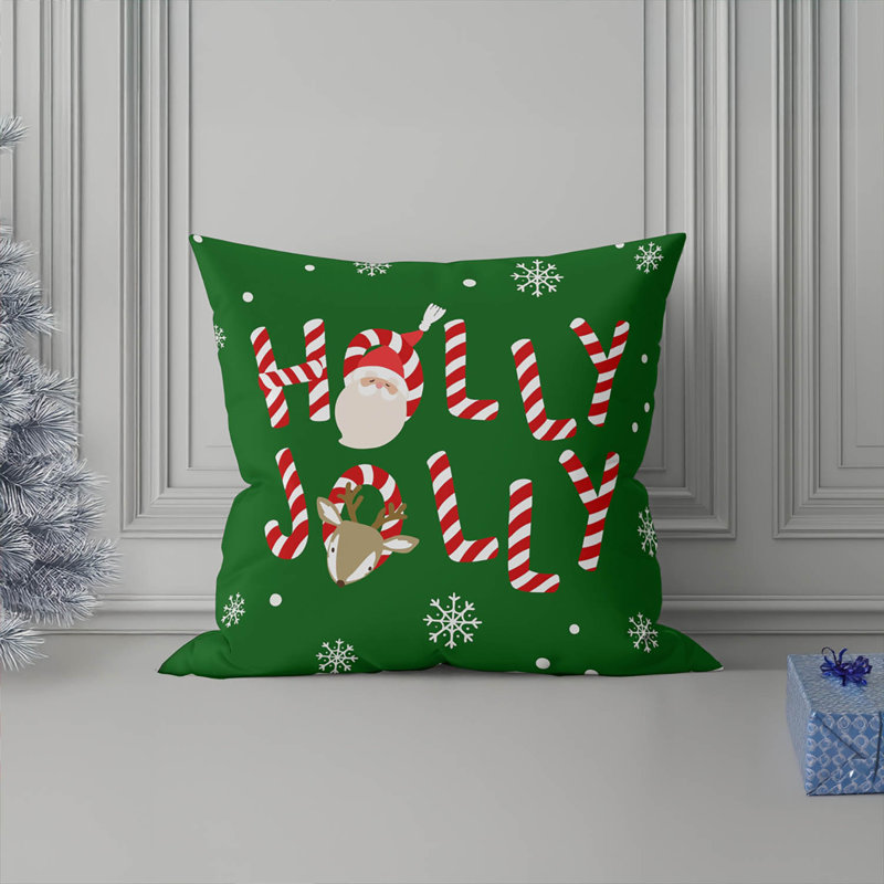 Coussin Holly Jolly, Vert, Carré 16 po