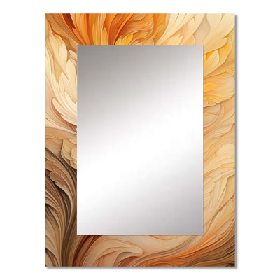 Vintage Orange Ornamental Wave Elegance - Abstract Shapes Unique Wall Mirror, Orange Mirror, Printed Metal Art
