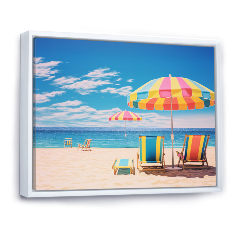 «Beach Chairs Dream IV» sur toile, H 30 po x l 40 po x P 1,5 po, Cadre flottant blanc