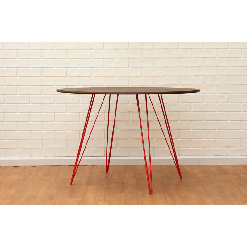 Williams Oval Metal Base Dining Table, Red, 30" H x 46" L x 40" W, Walnut