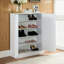Armoire à chaussures / rangement blanche à deux portes avec cinq tablettes, deux tablettes pour plus de commodité