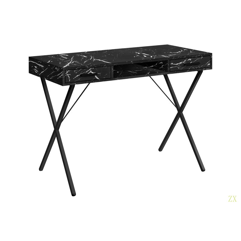 Bureau d'ordinateur, bureau personnel, ordinateur portable, installation à gauche, à droite, tiroirs de rangement, L 42 po, bureau, stratifié aspect marbre, métal, contemporain, moderne