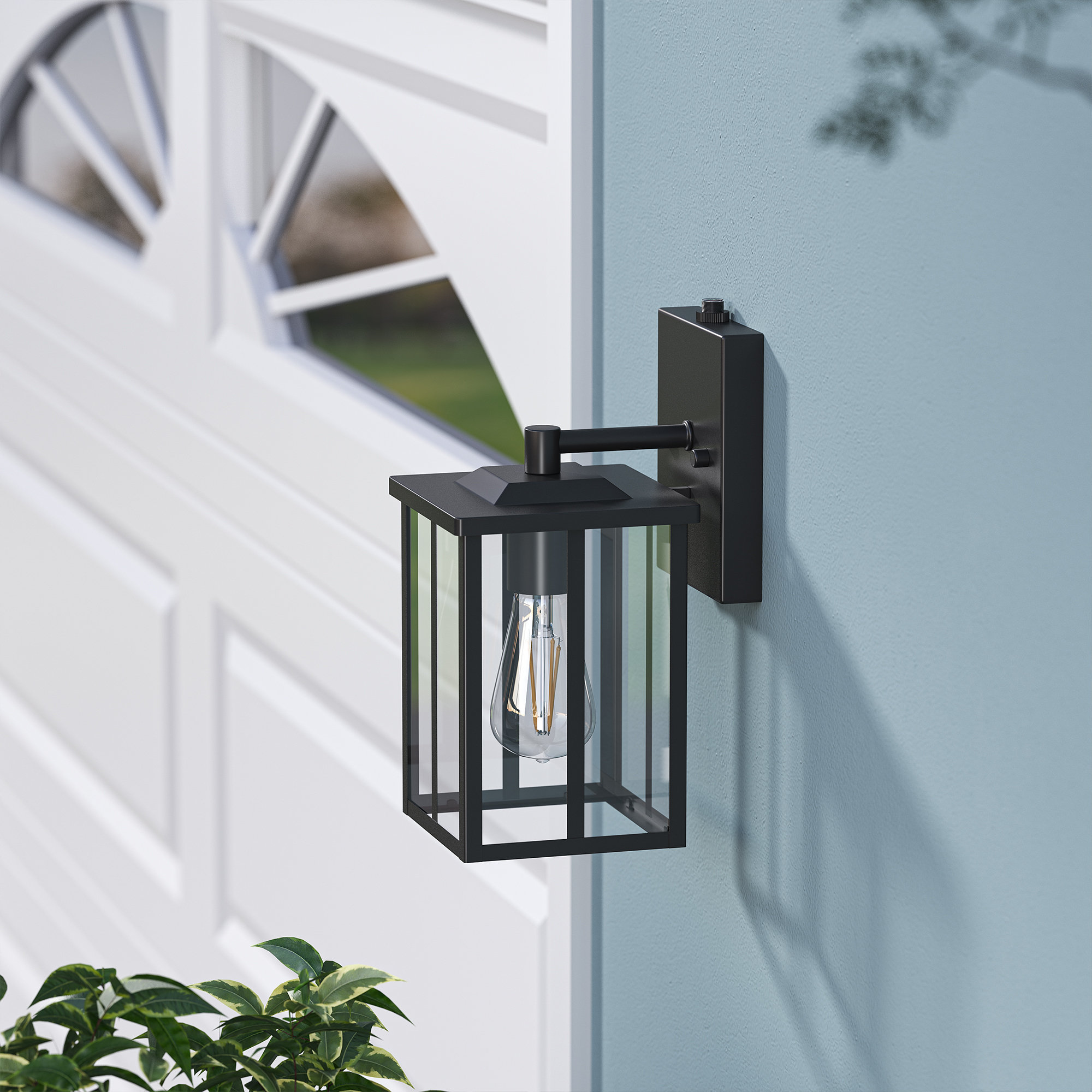 19 LED Outdoor Wall or Porch Lantern with Dusk to Dawn Sensor