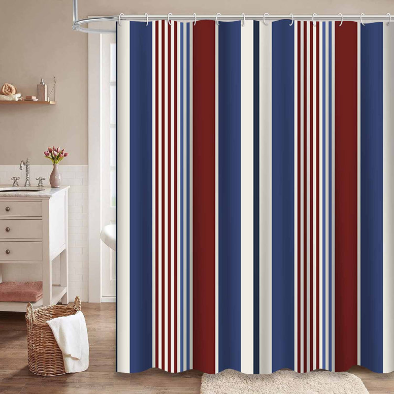 Rideau de douche à rayures rouges avec 12 crochets Usa Color Style, L 72 po x l 78 po
