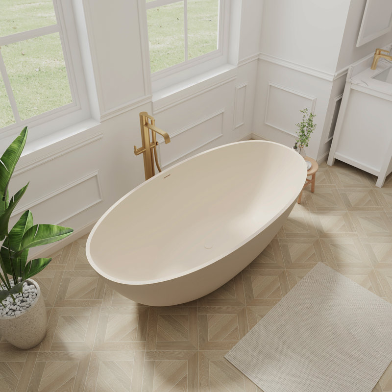 65'' x 29'' Freestanding Soaking Solid Surface Bathtub, Cream