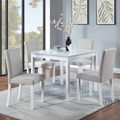 Ensemble de table de salle à manger en bois 5 pièces, ensemble de table de cuisine avec table carrée, table de salle à manger en bois