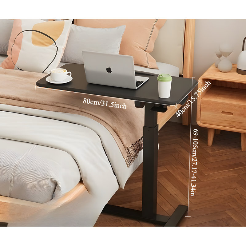 Table à plateau réglable avec roulettes - Bureau d'ordinateur portable en forme de C pour le travail, les études et l'allaitement au lit