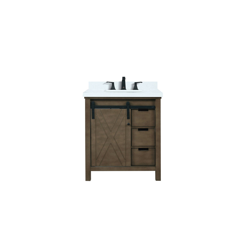 Meuble-lavabo brun rustique 30 po X P 22 po D, ensemble de comptoir et robinet en quartz blanc, Brun rustique
