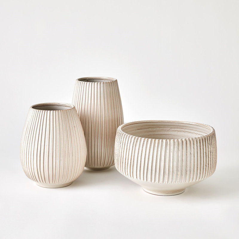 Vertical Ribbed Vase-Lg, 10" H x 7.75" W x 7.75" D