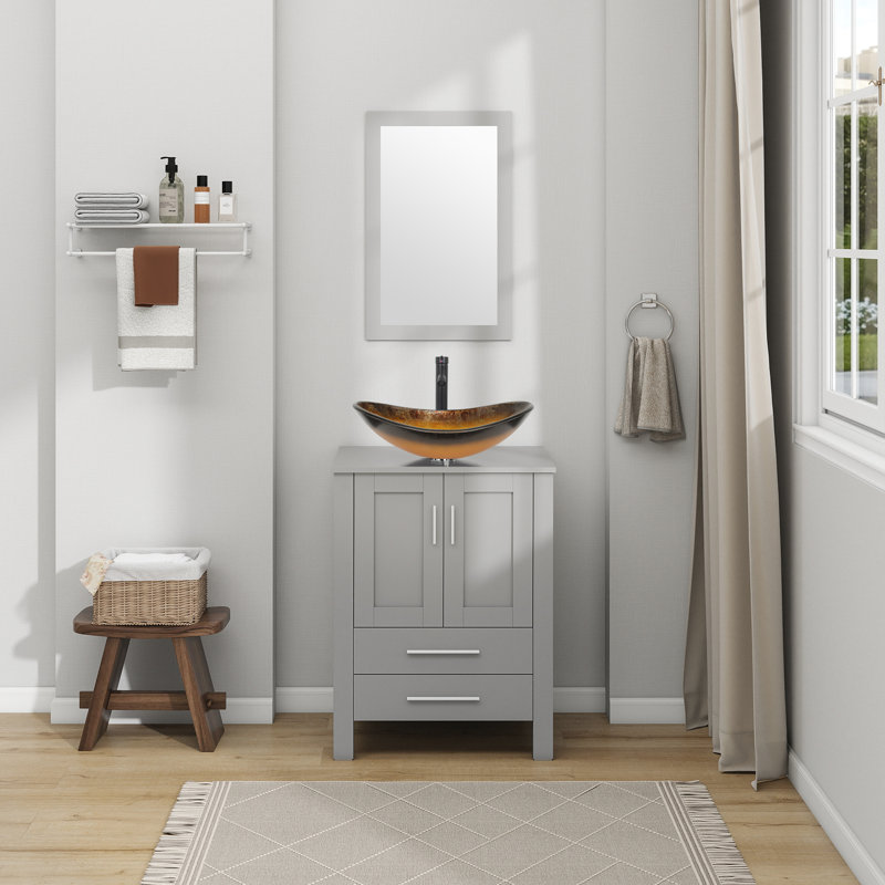 Ensemble de meuble-lavabo simple 24 po Allexus, Brun, Noir, Gris