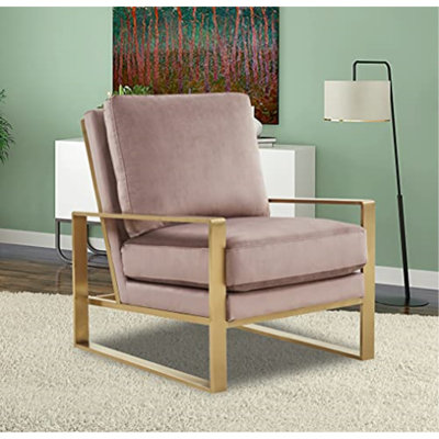 Gratiano Modern Accent Arm Chair Upholstered in Velvet with Gold Brass Finish -  Everly Quinn, BDB939EB345D4890B78EAF313D954ACB