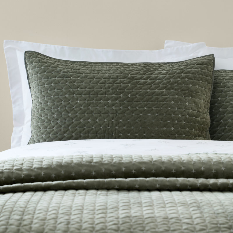 Attica Velvet Embroidered Pillow sham Pair, Green