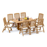 4 Seats 5 Pcs Grade-A Teak Wood Dining Set: Warwick Console Folding Rectangle Table And 4 Marley Folding Reclining Arm Chairs #11MR1504