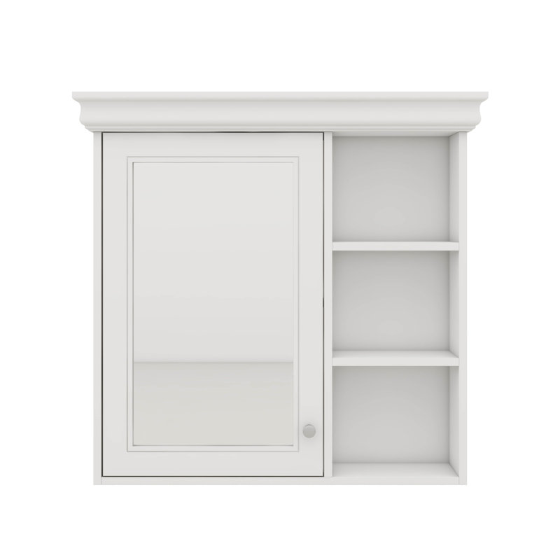 Armoire à pharmacie murale moderne avec miroir, armoire murale 30 po x 28 po avec rangement et tablettes ouvertes, Blanc