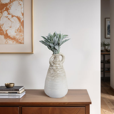 Vase Pottery Terracotta Handcrafted Look 18 Inch Ivory Tan for Home Office Bedroom Living Room.