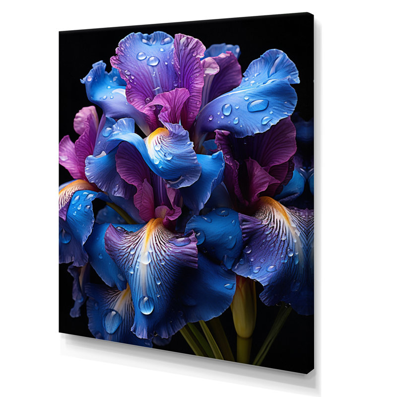 Iris mauve bleu irisé - art mural floral, salon, H 32 po x l 16 po x P 1 po, Toile tendue