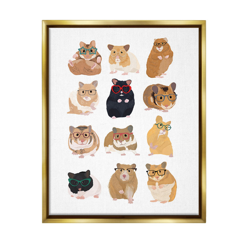 «Hipster Hamsters In Glasses Floater Frame» par Hanna Melin sur toile, Cadre flottant métallique doré, H 31 po x l 25 po