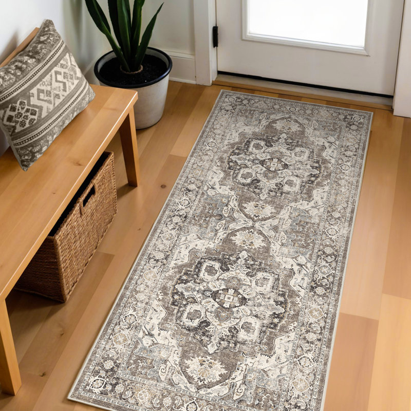 Wide Hallway Rug: Vintage Washable Soft for Living Room Bedroom Water Resistant Carpet with Non-Slip Backing for Entry Kitchen Dining Room Thin Bathroom Floor Mat(Brick)