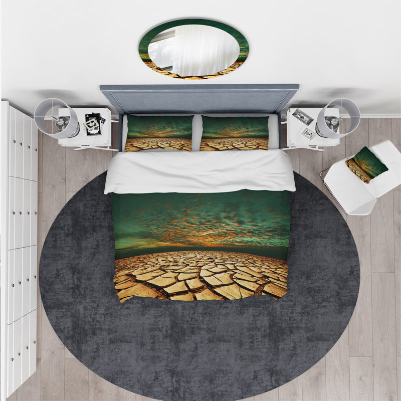 Ensemble de housse de couette designart sécheresse land, Housse simple + 1 taie décorative