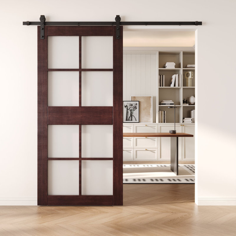 Porte de grange non assemblée et finie en verre de 8 po de 50 po x 84 po Homacer Red Homacer, usage intérieur seulement