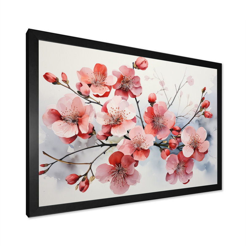 Asian Art Pansies Flowers II - reproduction, H 24 po x l 32 po x P 1 po, Cadre photo noir