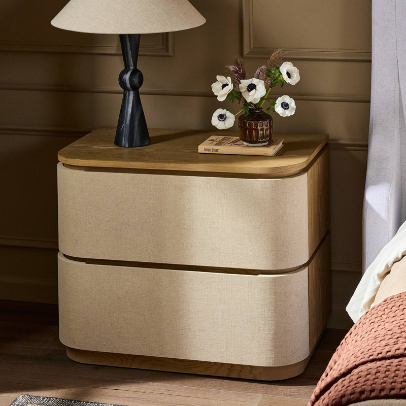 Mariella Nightstand-Beige Painted Linen