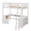 Lit mezzanine double avec bureau en U, tiroirs et tablettes-257538860