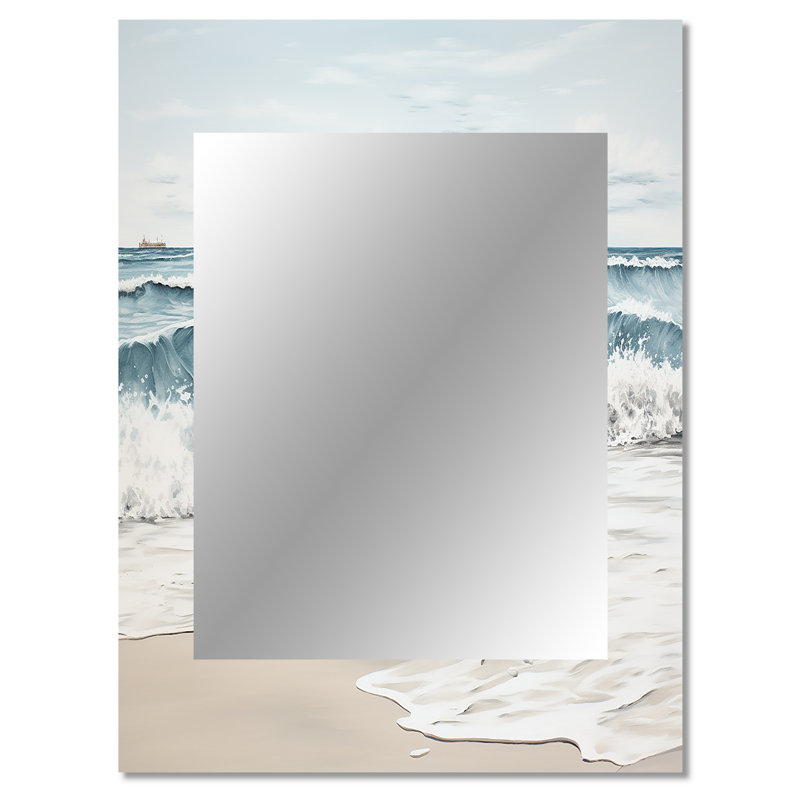 Plage minimalisme paysage III - miroir mural unique plage, miroir gris, impression d'art en métal, 40 po x 30 po
