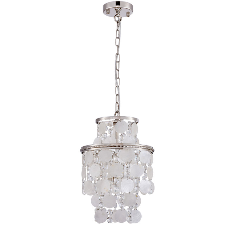 Luminaire suspendu 2 lumières Avara - Nickel poli - Cristal transparent avec coquille de Capiz