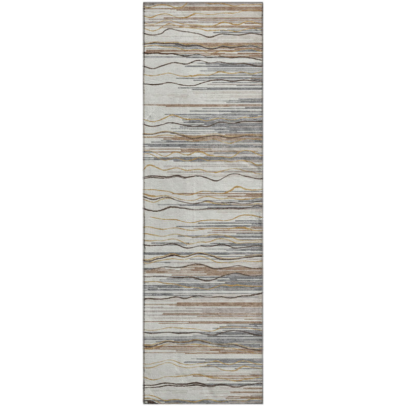 Premium Machine Washable Lyndhurst AMF996 Stripes Rug, Runner 2'3" x 7'6"